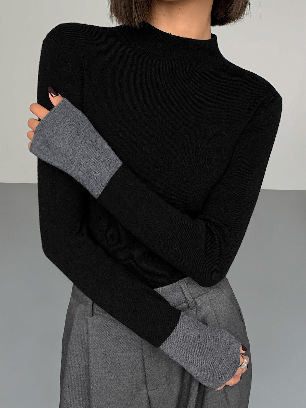 Damen-Stricktop mit Colorblock und langen Ärmeln – Lana