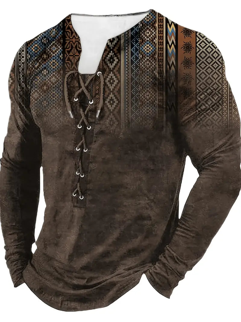 Boho Herrenhemd Langarm Stickerei V-Ausschnitt – Elviro