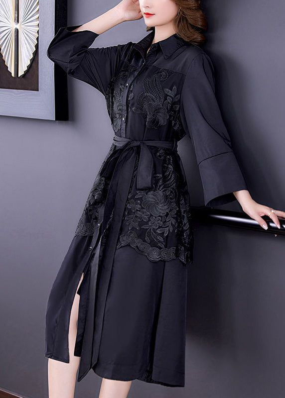 Marie | Patchwork Seiden Trench bestickt Krawatte Taille Armband Ärmel
