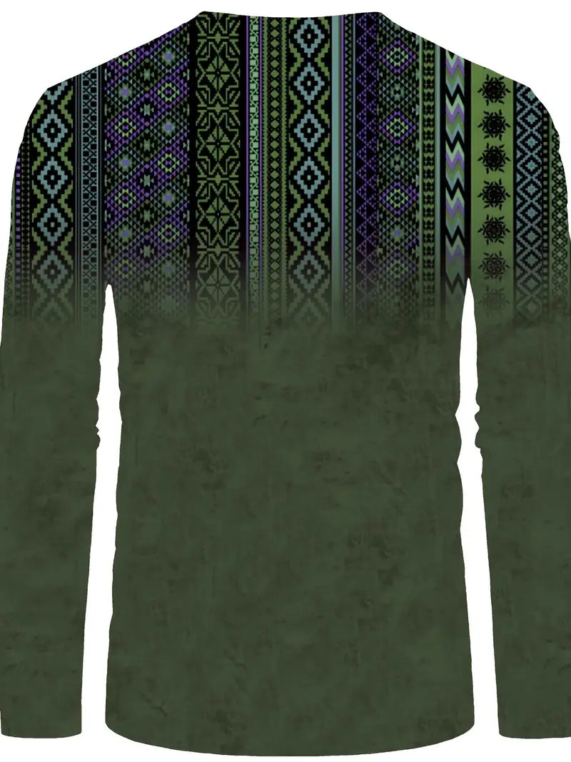Boho Herrenhemd Langarm Stickerei V-Ausschnitt – Elviro