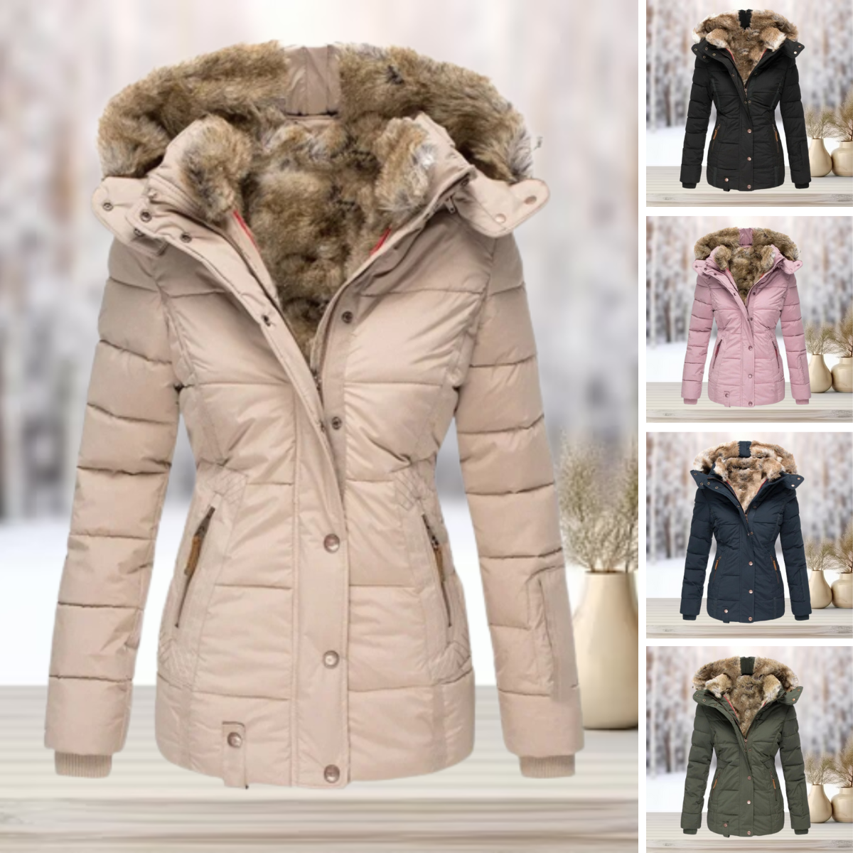 Elegante Winterpelzjacke mit Kapuze für Frauen