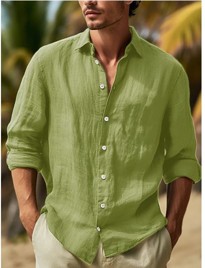 Herren Leinenhemd Langarm Sommer Revers Elegant – Sorvani