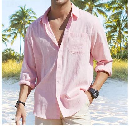 Herren Langarm Leinenhemd Frühling Sommer Kragenlook – Taverno
