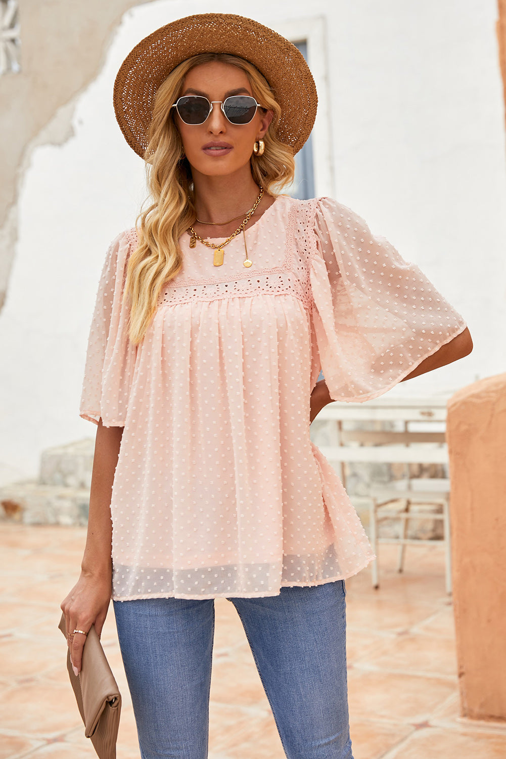 Feminines Babydoll-Top mit flatternden Ärmeln Für Frauen