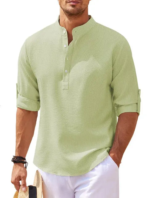 Monroe - Khaki Leinen-Casual-Herrenhemd
