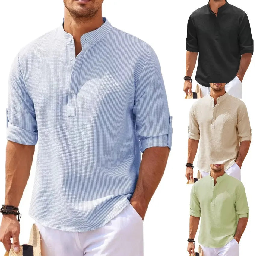 Monroe - Khaki Leinen-Casual-Herrenhemd