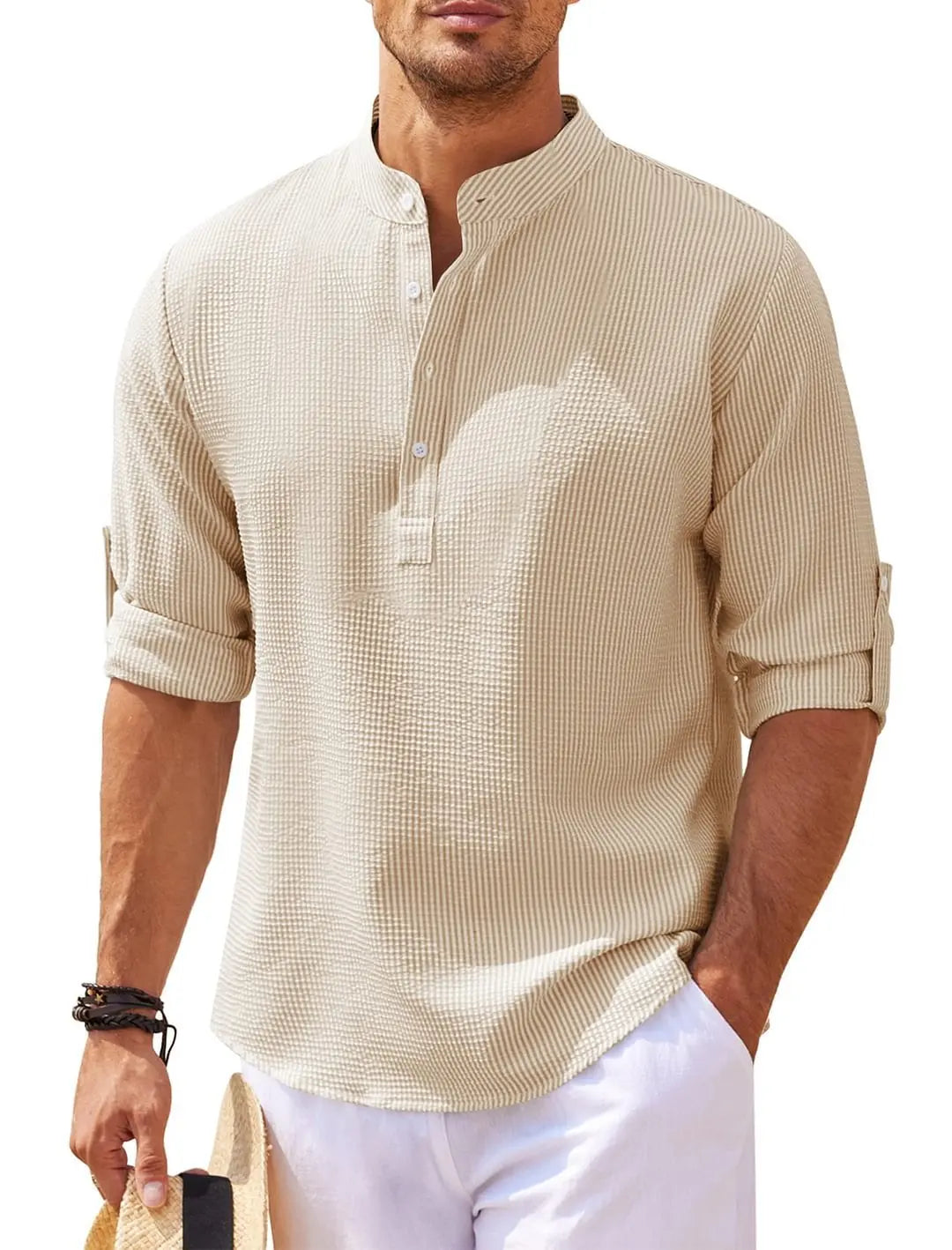 Monroe - Khaki Leinen-Casual-Herrenhemd