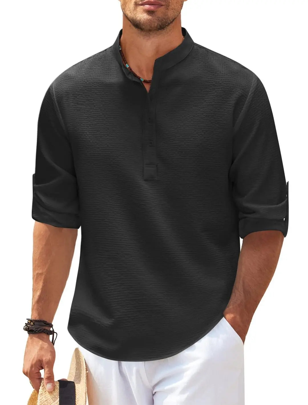 Monroe - Khaki Leinen-Casual-Herrenhemd