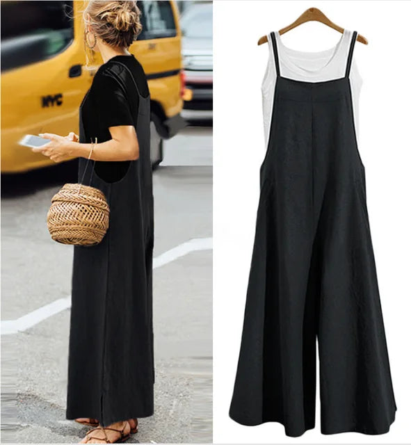 Luci - Schwarzer Leinen-Baumwoll-Jumpsuit