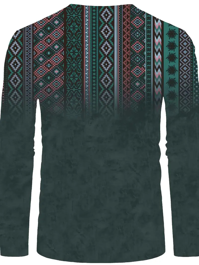 Boho Herrenhemd Langarm Stickerei V-Ausschnitt – Elviro