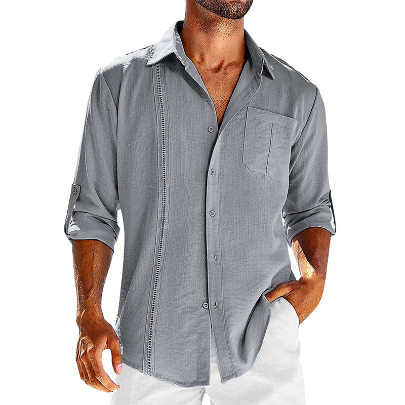 Herren Kubakragen Leinenhemd Sommer Retro Look – Elvado