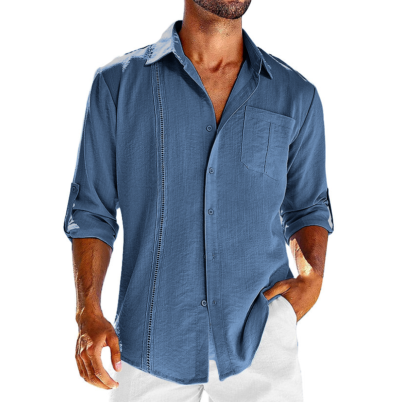 Herren Kubakragen Leinenhemd Sommer Retro Look – Elvado