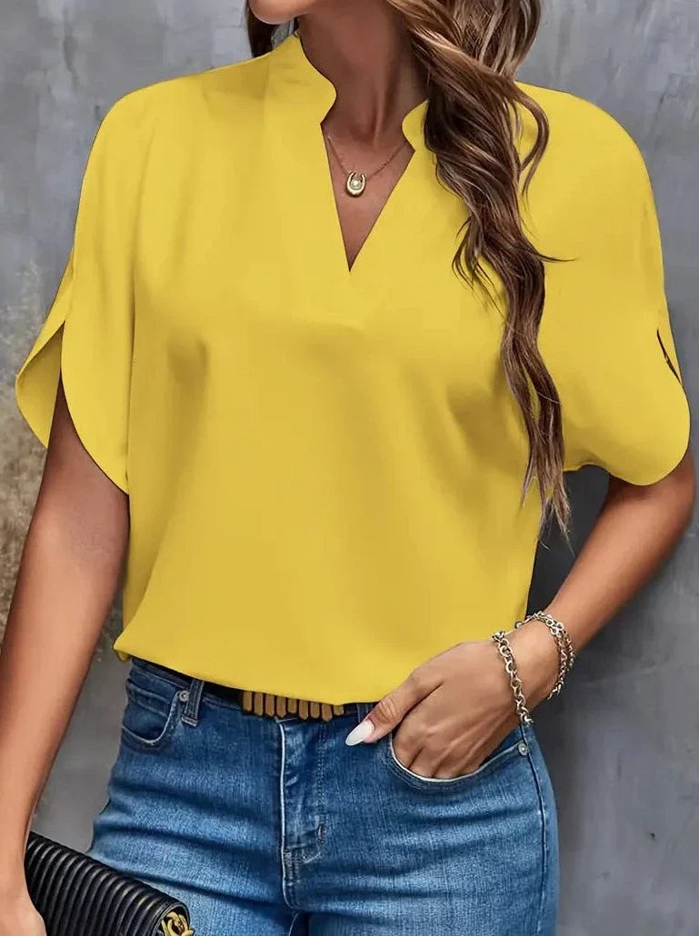 Elegante kurzärmlige Bluse mit tiefem Ausschnitt und V-Ausschnitt