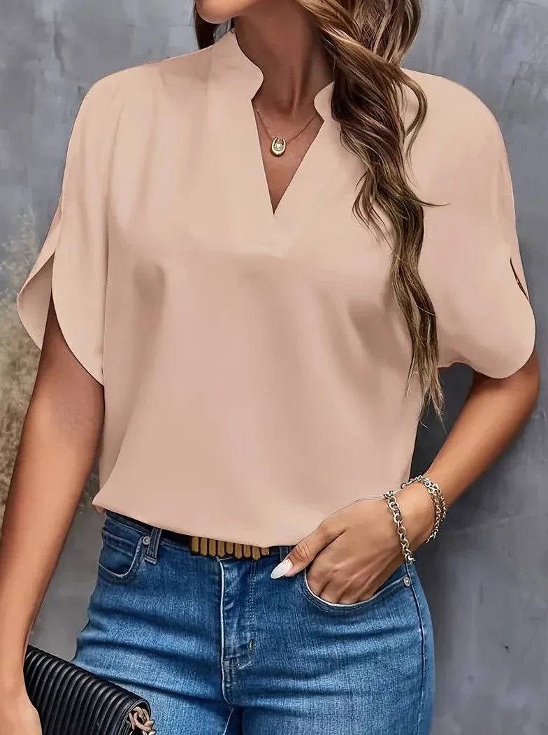 Elegante kurzärmlige Bluse mit tiefem Ausschnitt und V-Ausschnitt