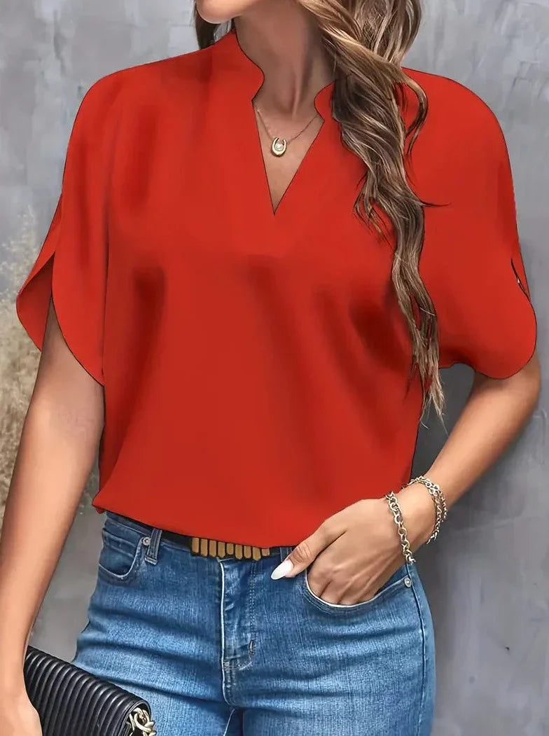 Elegante kurzärmlige Bluse mit tiefem Ausschnitt und V-Ausschnitt