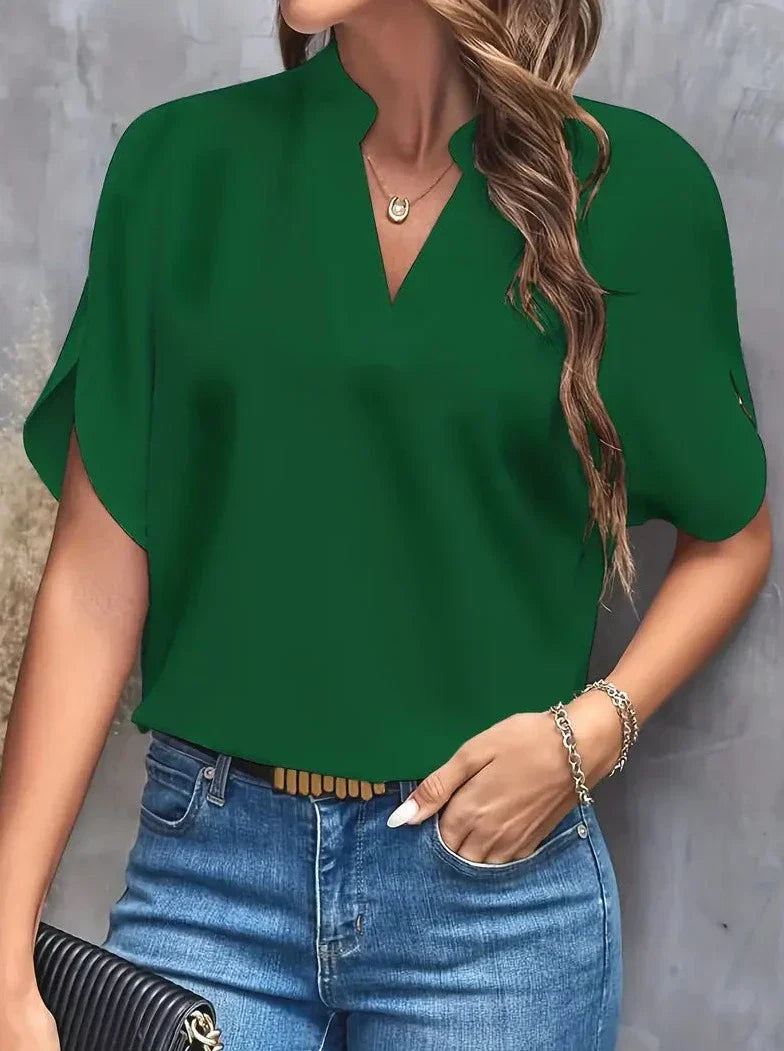 Elegante kurzärmlige Bluse mit tiefem Ausschnitt und V-Ausschnitt