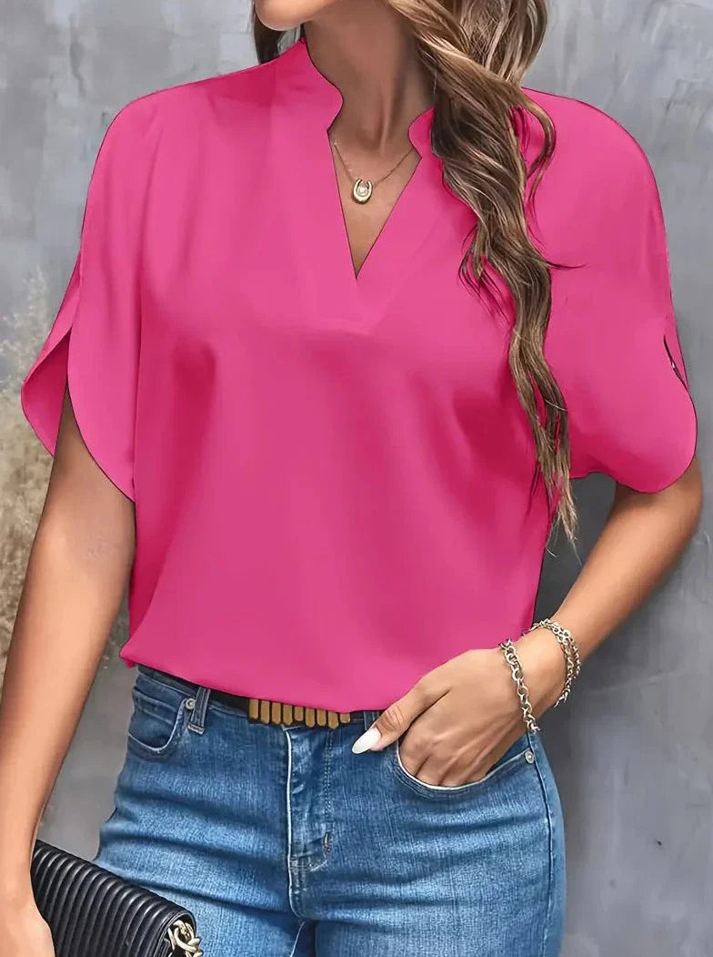 Elegante kurzärmlige Bluse mit tiefem Ausschnitt und V-Ausschnitt