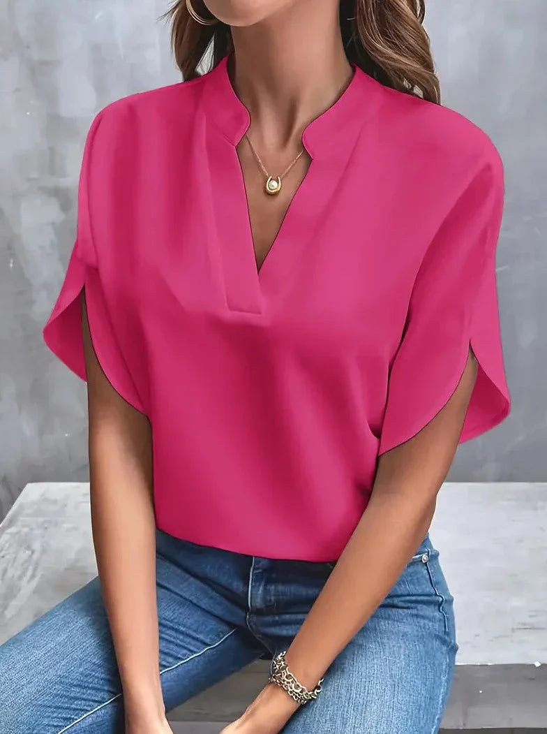 Elegante kurzärmlige Bluse mit tiefem Ausschnitt und V-Ausschnitt