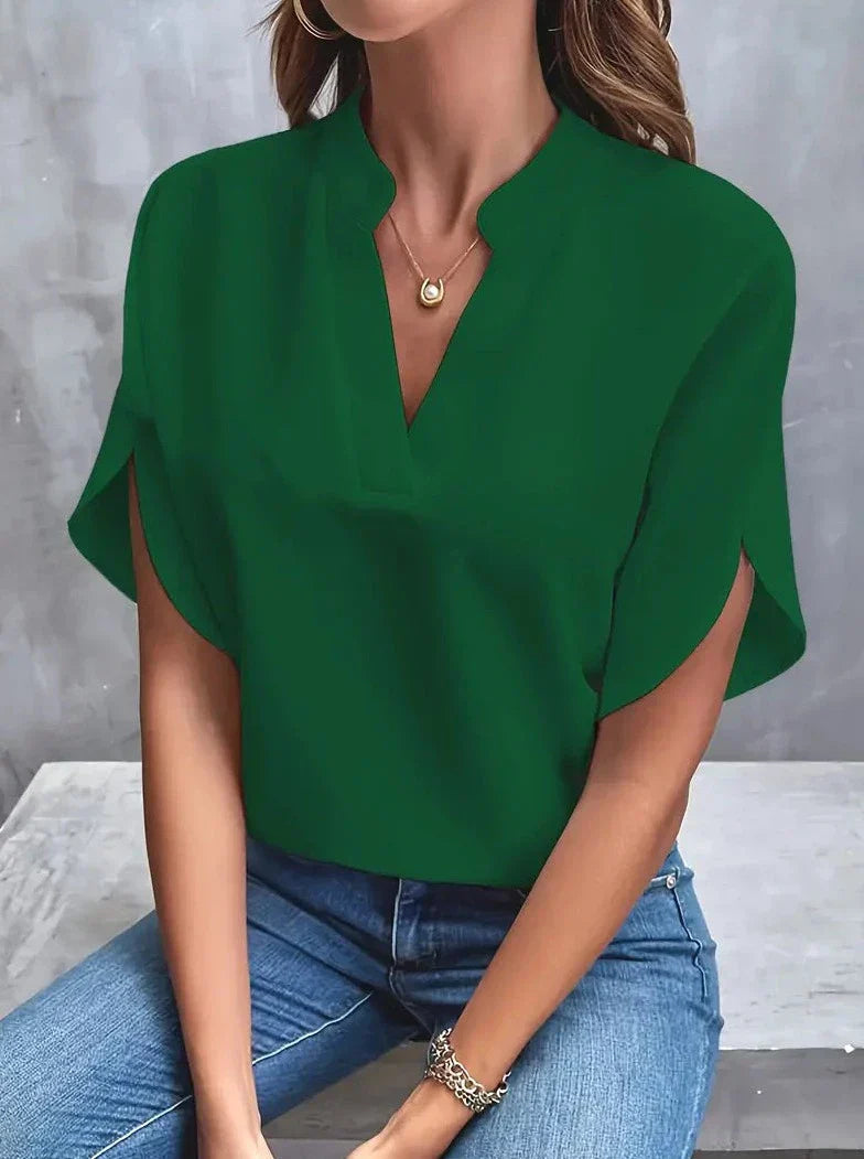 Elegante kurzärmlige Bluse mit tiefem Ausschnitt und V-Ausschnitt