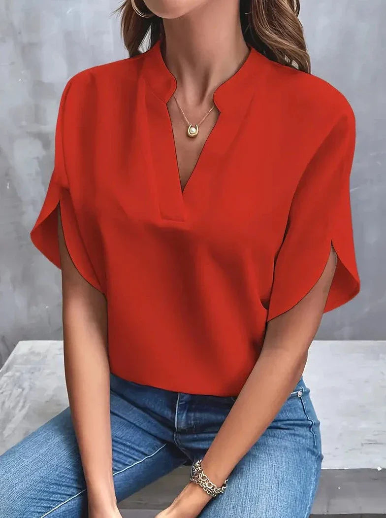 Elegante kurzärmlige Bluse mit tiefem Ausschnitt und V-Ausschnitt