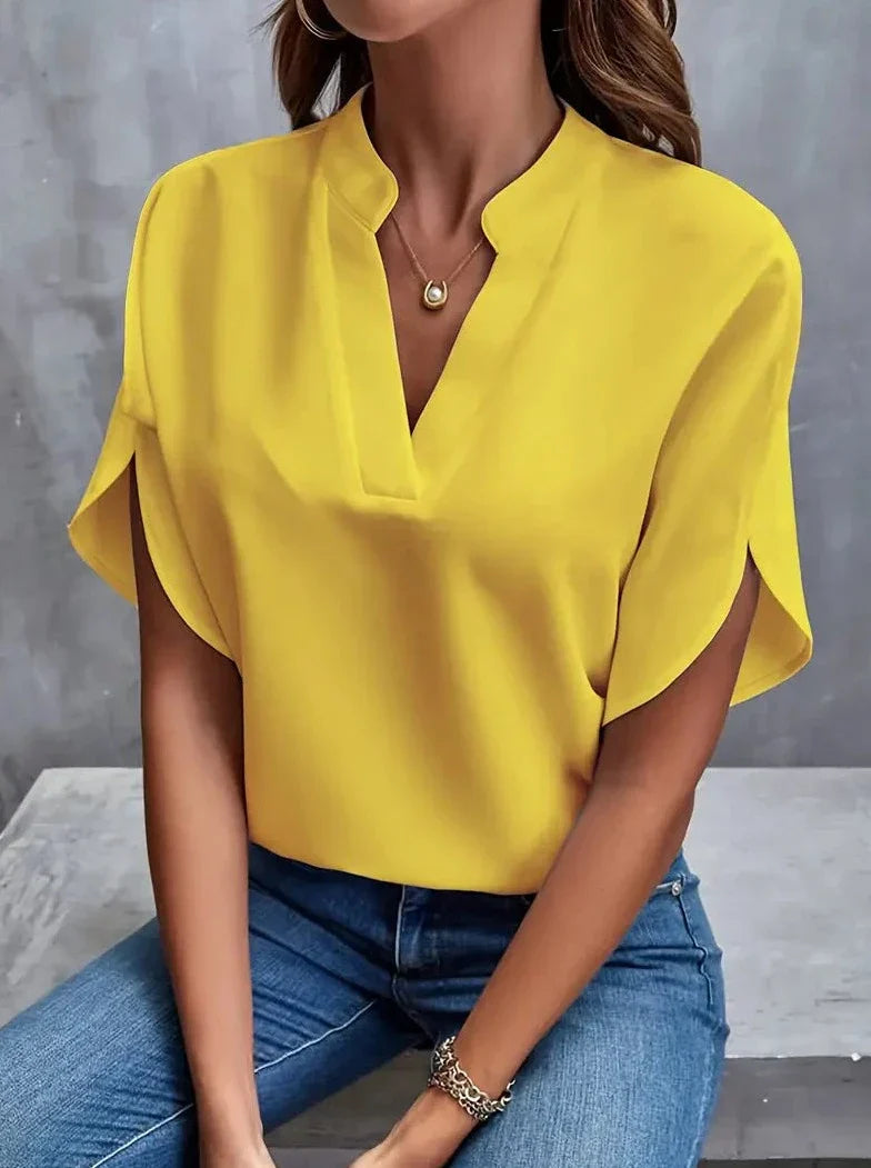 Elegante kurzärmlige Bluse mit tiefem Ausschnitt und V-Ausschnitt