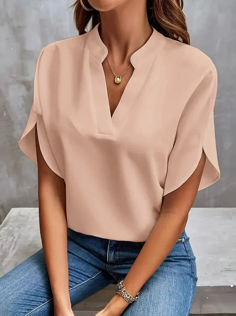 Elegante kurzärmlige Bluse mit tiefem Ausschnitt und V-Ausschnitt