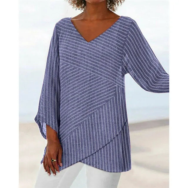 Schicke Blau & Weiß Gestreifter Langarm-Kaschmirpullover