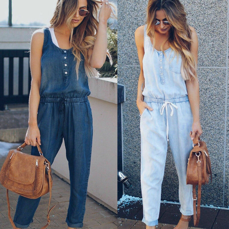 Ava - Blaue Denim Latzhosen-Romper