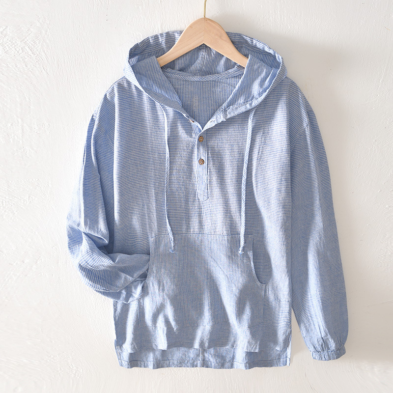 Blaue Leinen Hoodie - Liam