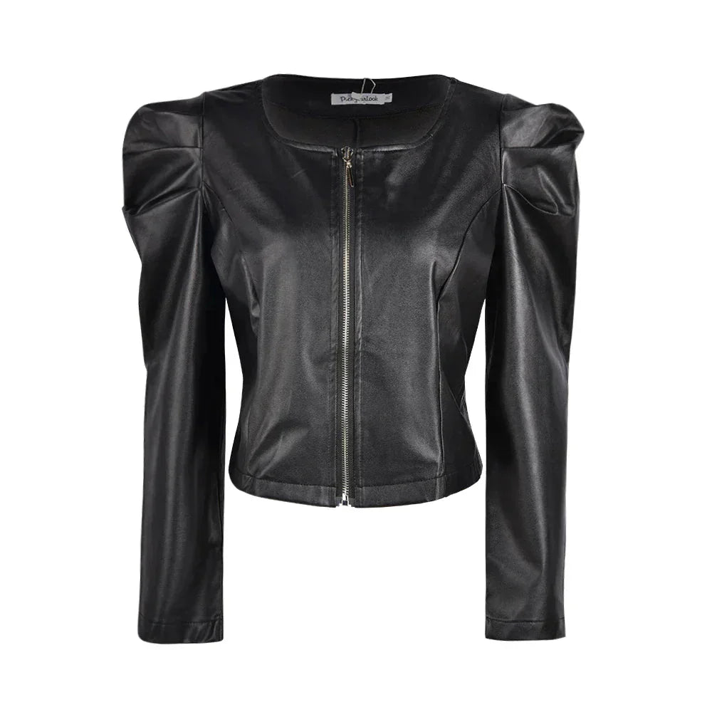 Lederjacke mit Puffärmeln für Frauen