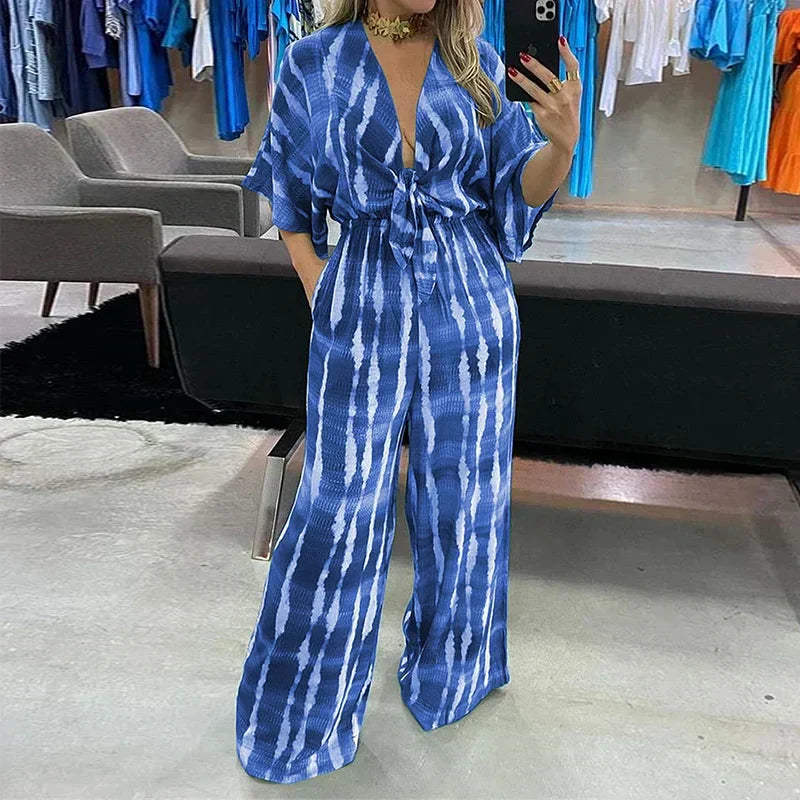 Blauer V-Ausschnitt-Jumpsuit - Mila
