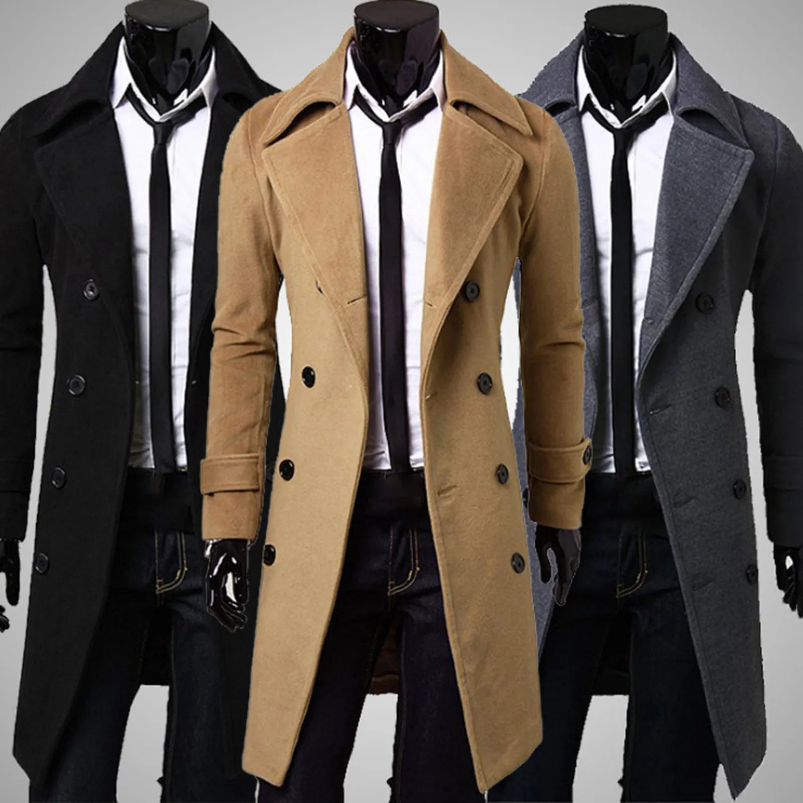 Trenchcoat Winddichte zweireihige Jacke für Männer