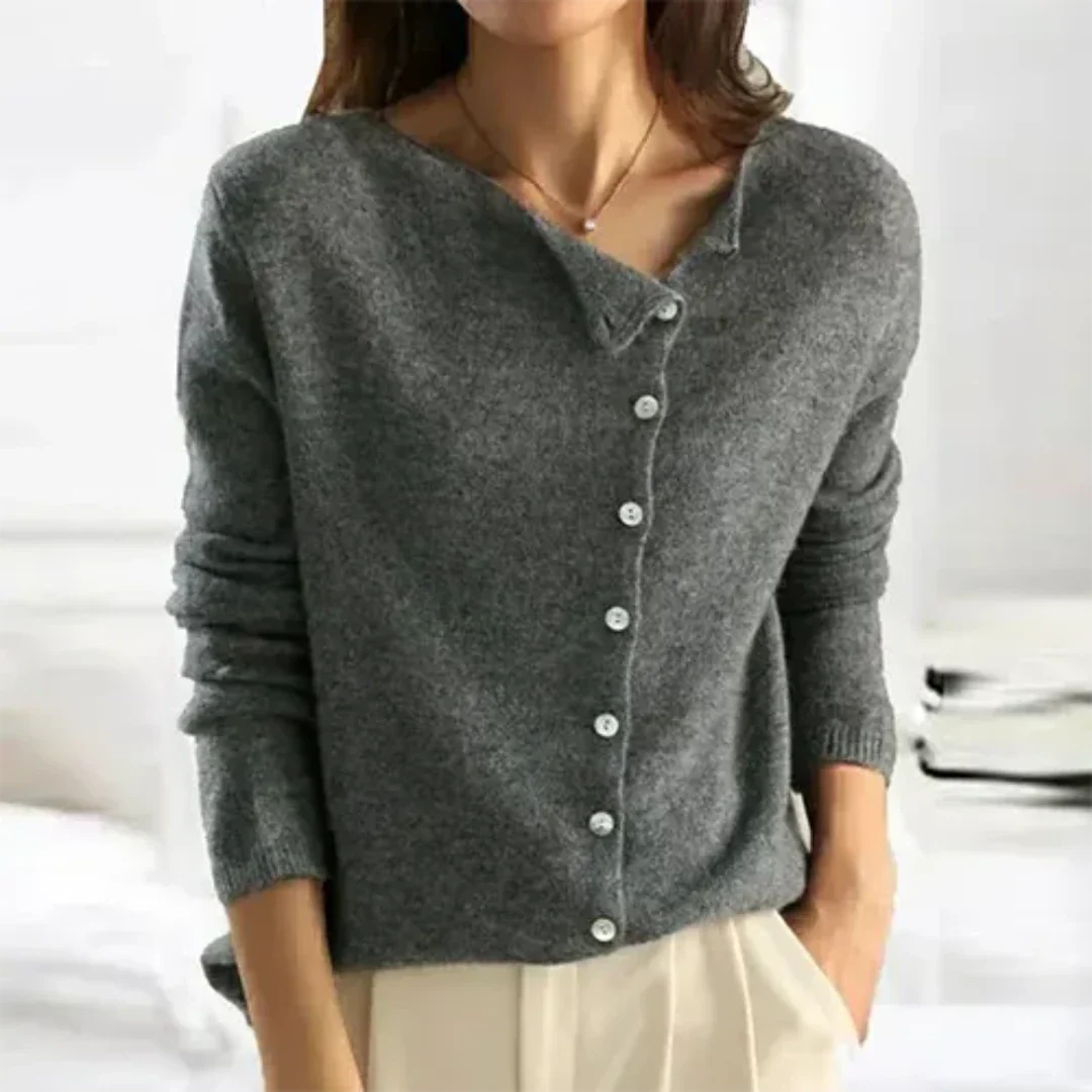 Madalynem | Damen Asymmetrische Knöpfen Strickjacke | Warme