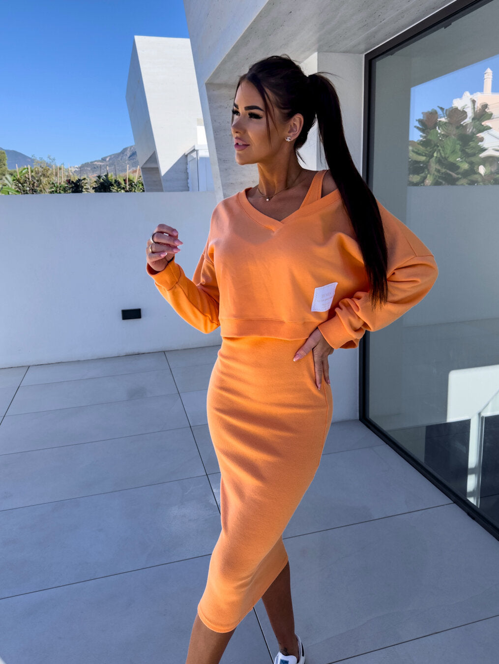 Zweiteiler Damen Kleid mit Sweatshirt – Alina