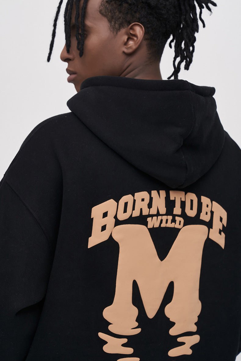 ﻿Schwarzes lockeres Kapuzen-Sweatshirt mit Buchstaben-Aufdruck