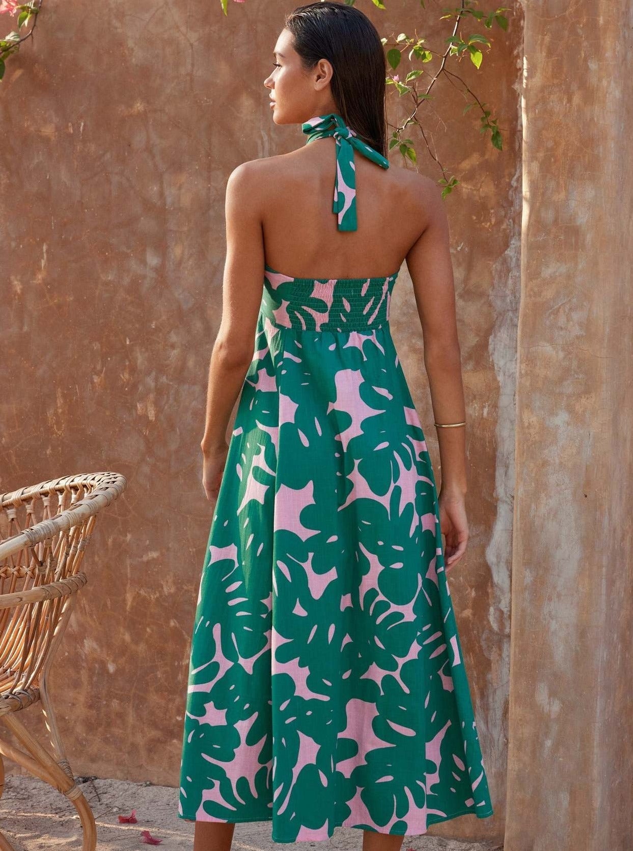 Ärmelloses Neckholder-Maxikleid mit Blumenmuster im Bohemian-Stil