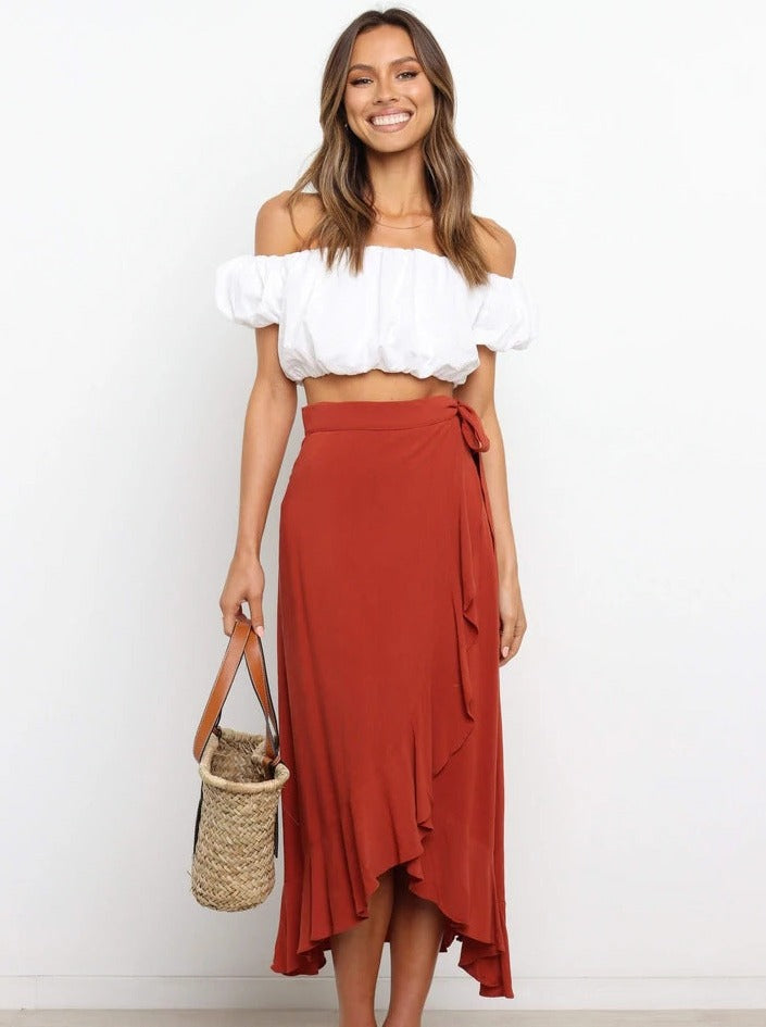 Asymmetrischer Elegantes roter langer Rock