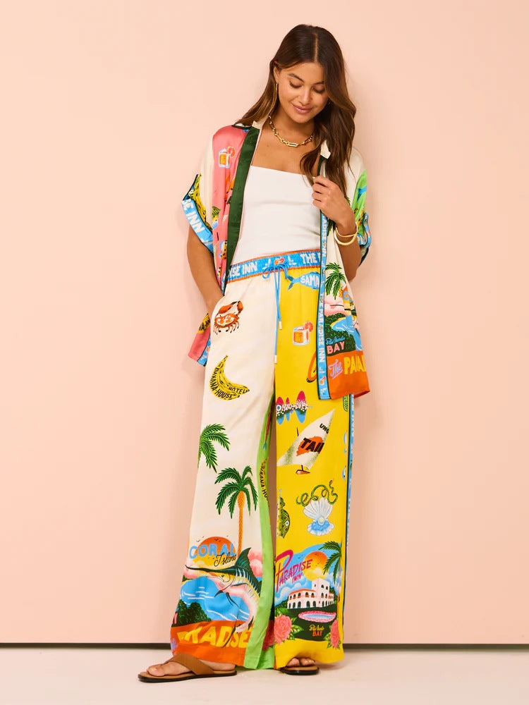 Zweiteiliges Hosenset im Sunny Beach-Stil mit Aufdruck