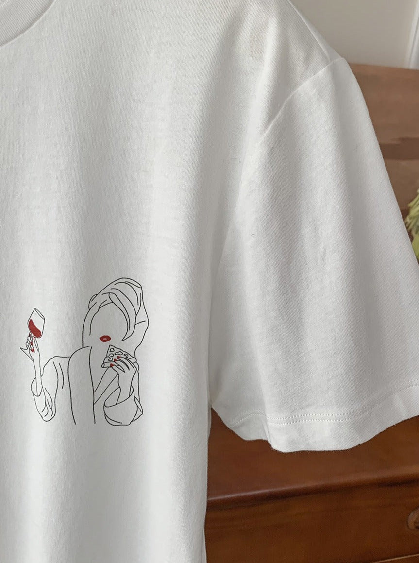 Kurzarmhemd mit Rundhalsausschnitt und minimalistischem Print