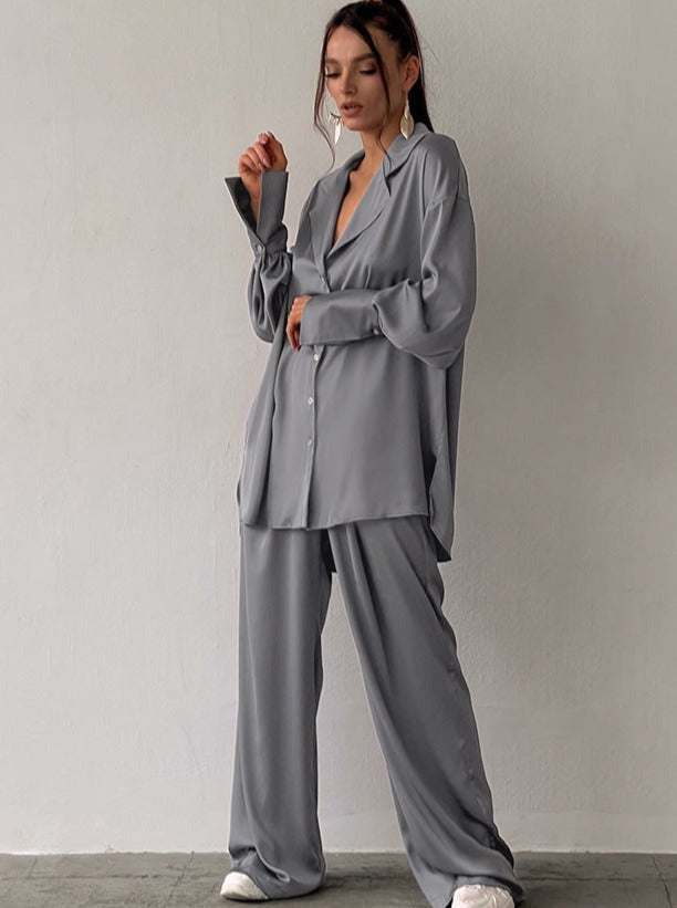 Zweiteiliges Pyjama-Set mit langen Ärmeln und weiter Hose