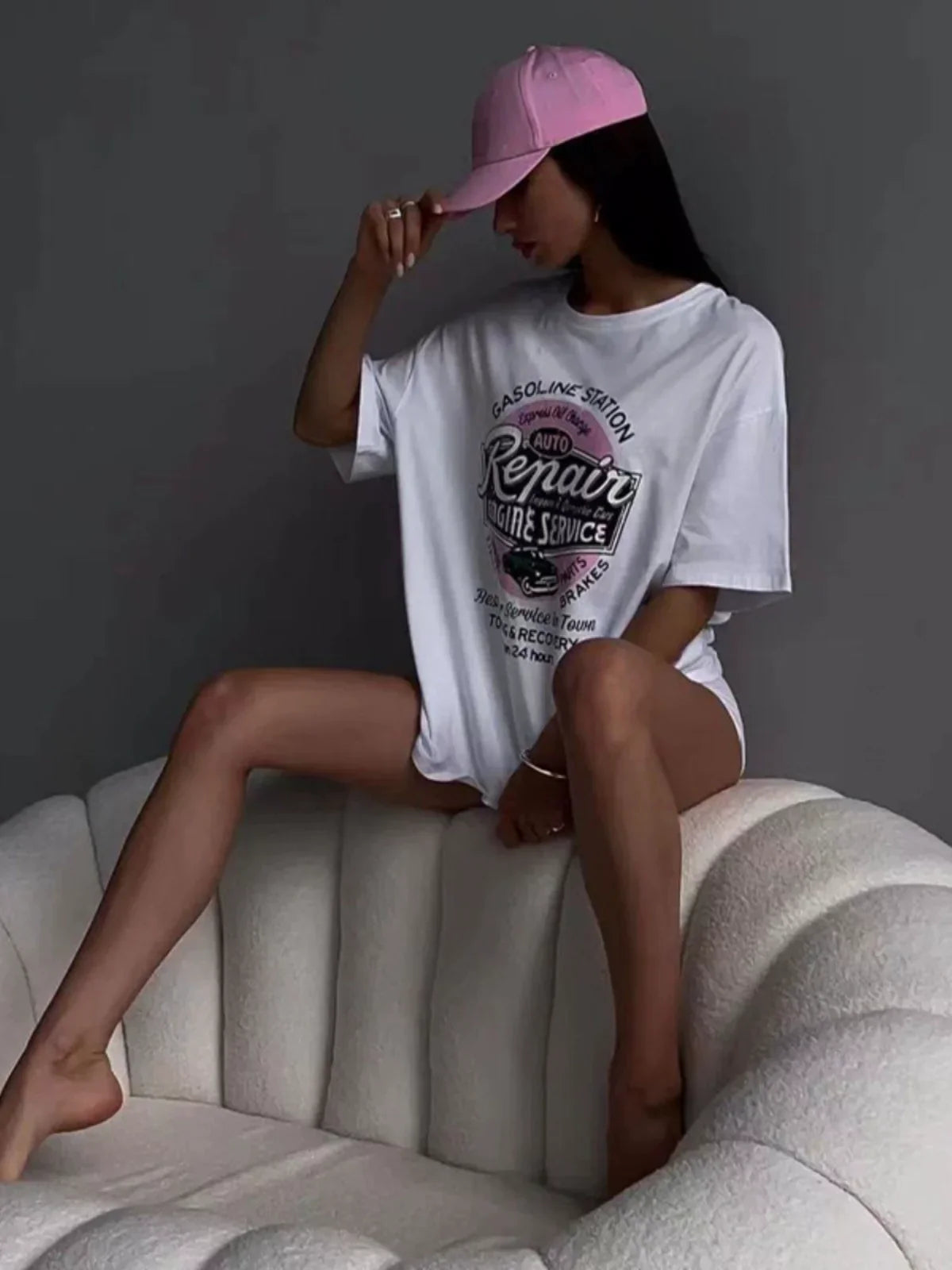 Weißes, kurzärmliges Retro-Vintage-Streetshirt für Damen