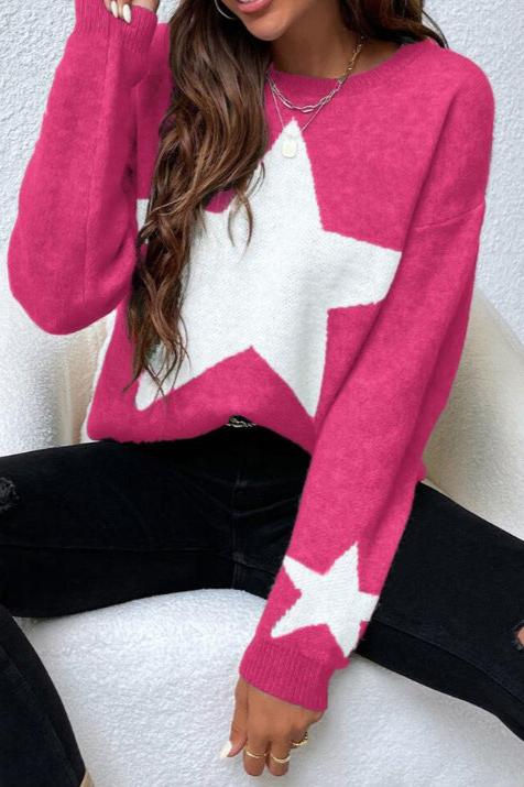 Rosafarbener, langärmliger Pullover mit Sternen-Print