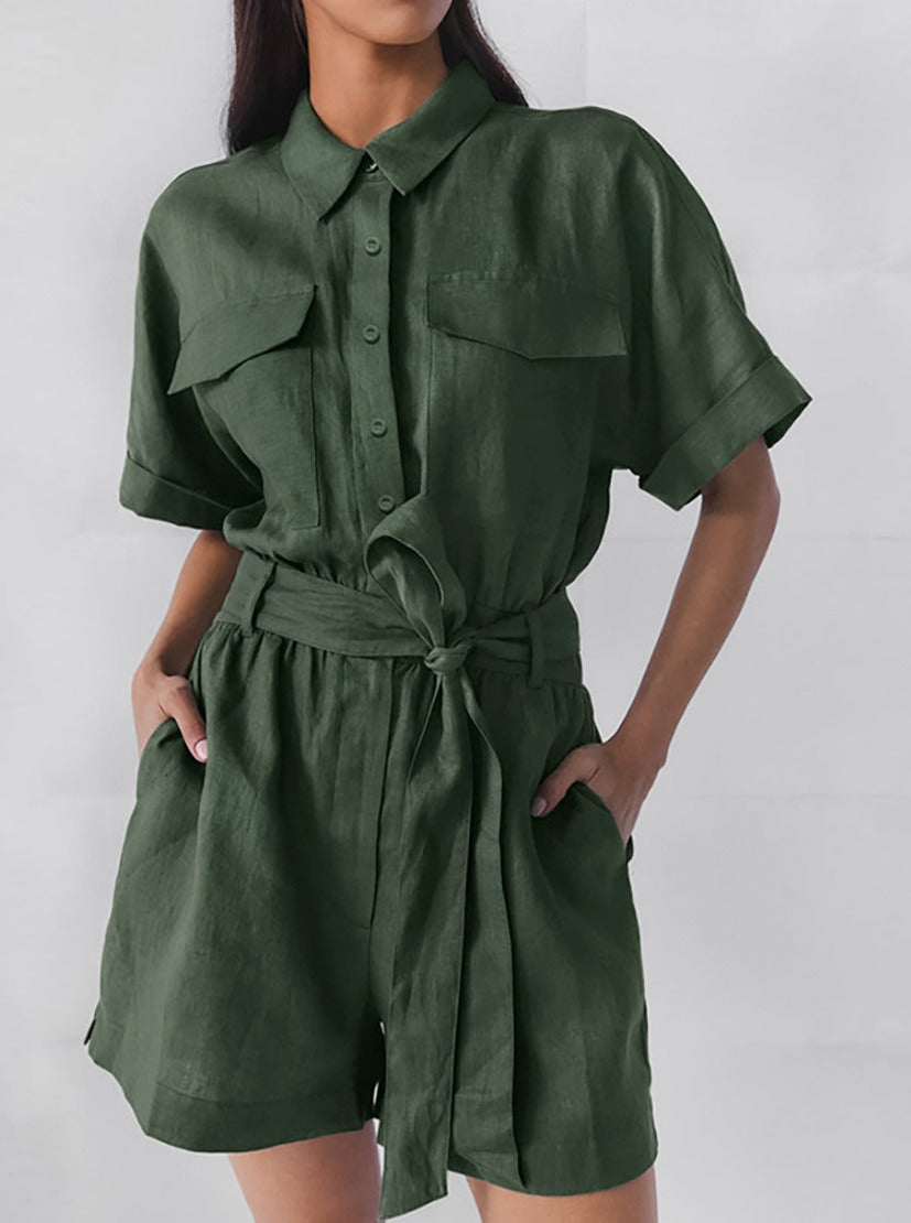 Vielseitiger Jumpsuit mit Schnürung, kurzen Ärmeln und weitem Bein