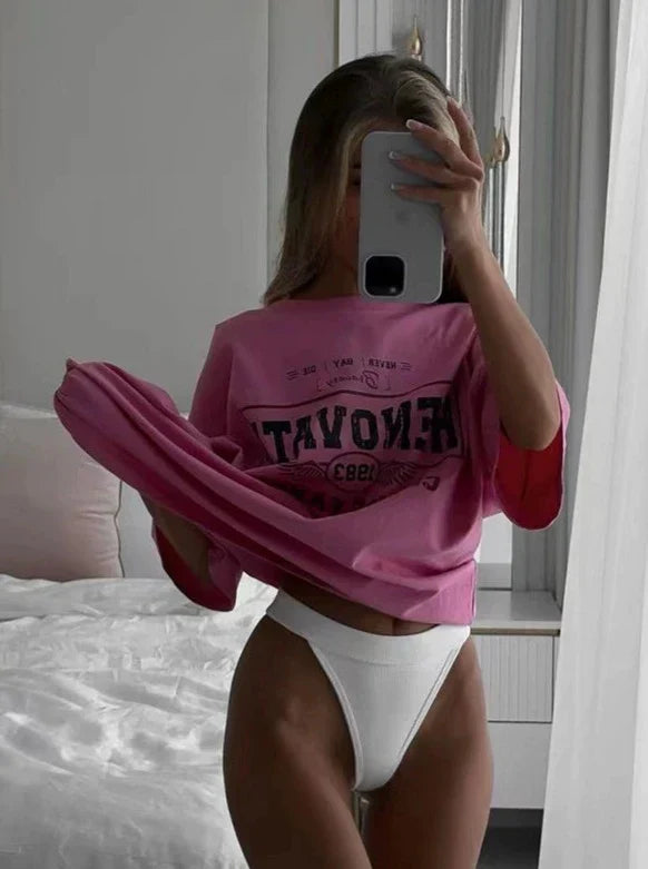 Rosa, übergroßes T-Shirt „Renovate“