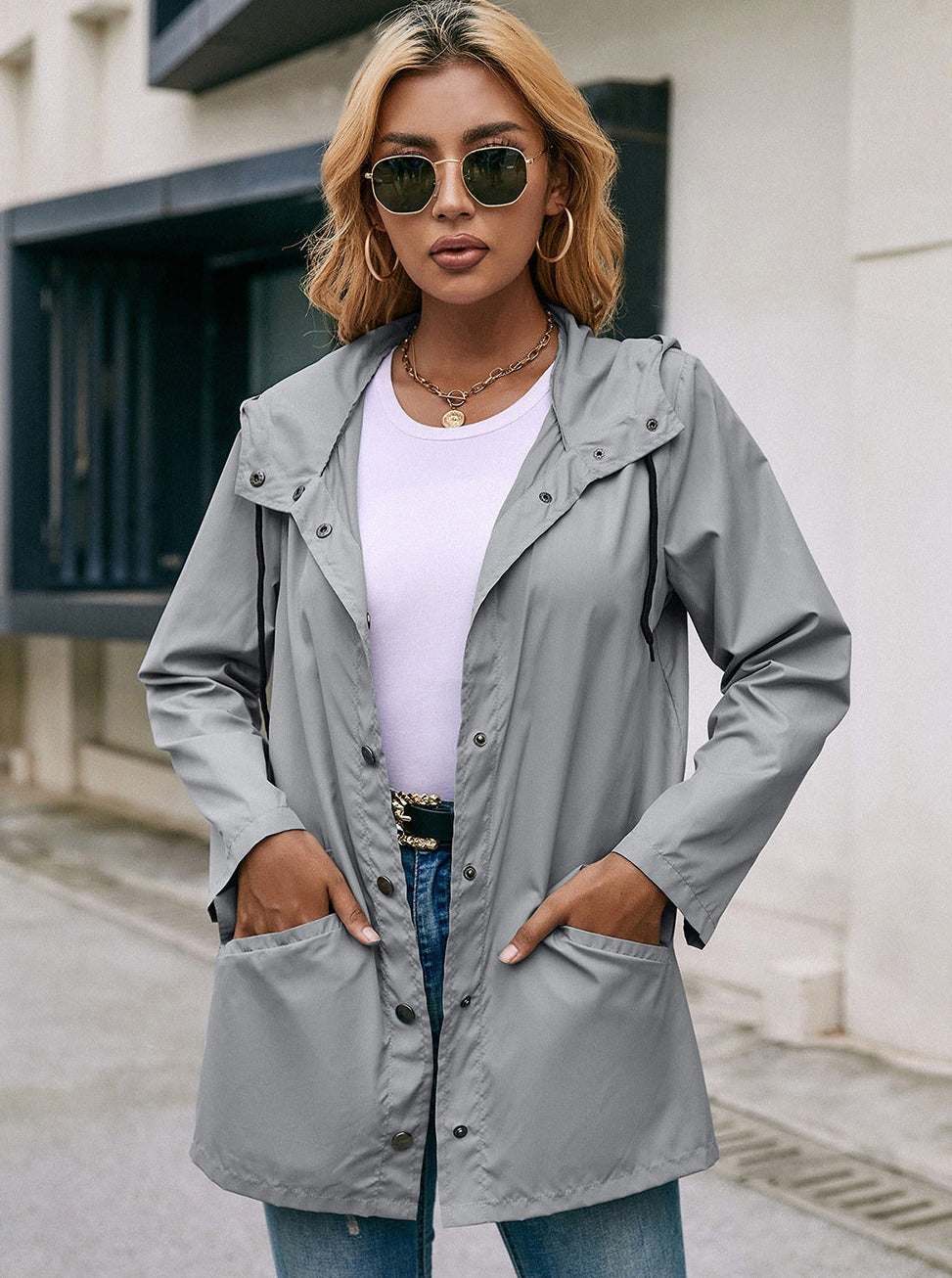 Lässige Button-Down-Kapuzenjacke