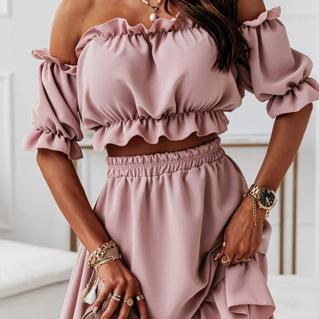 Jolanda | Off-Shoulder Set mit langem Rock