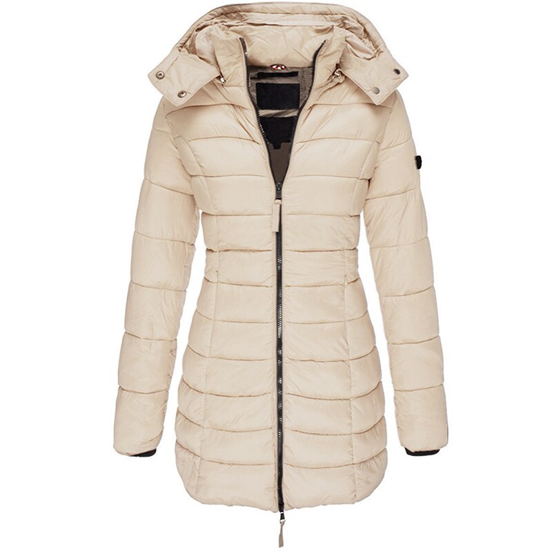 Gefütterte Winter-Daunenjacke mit Kapuze für Frauen