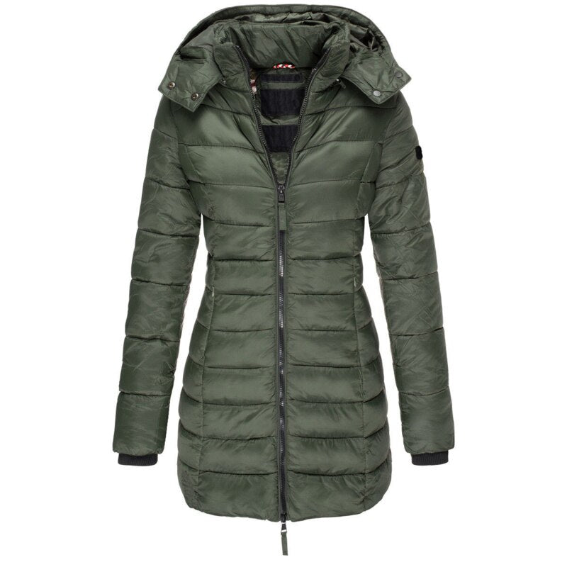 Gefütterte Winter-Daunenjacke mit Kapuze für Frauen