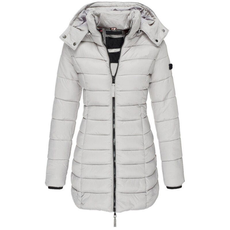 Gefütterte Winter-Daunenjacke mit Kapuze für Frauen