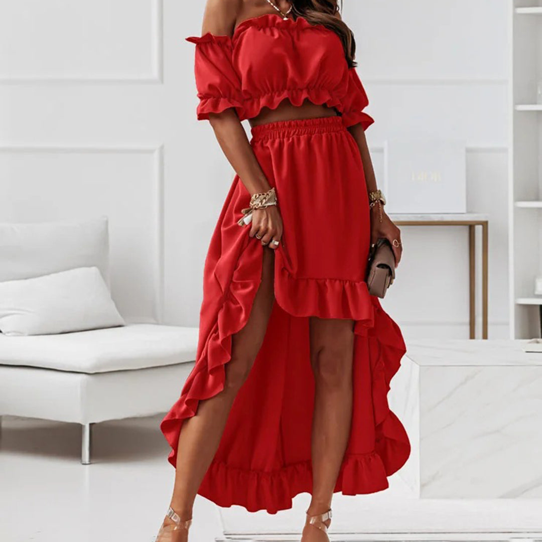 Jolanda | Off-Shoulder Set mit langem Rock